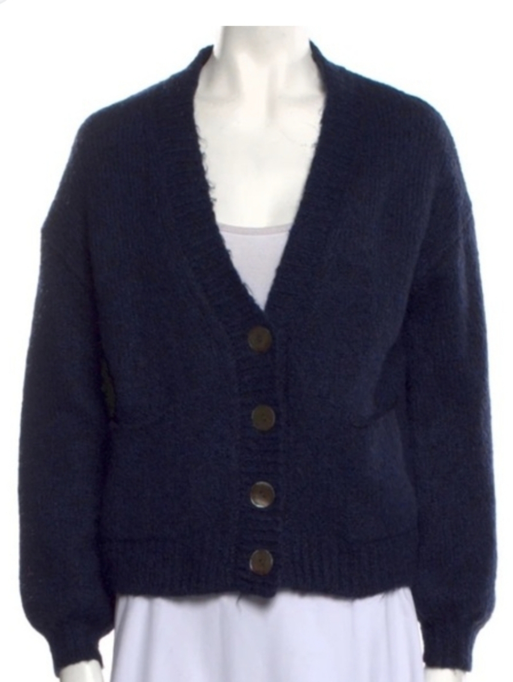 The Cashmere Project Dark Navy Vneck Cardigan Mohair Merino Wool Blend Size XS